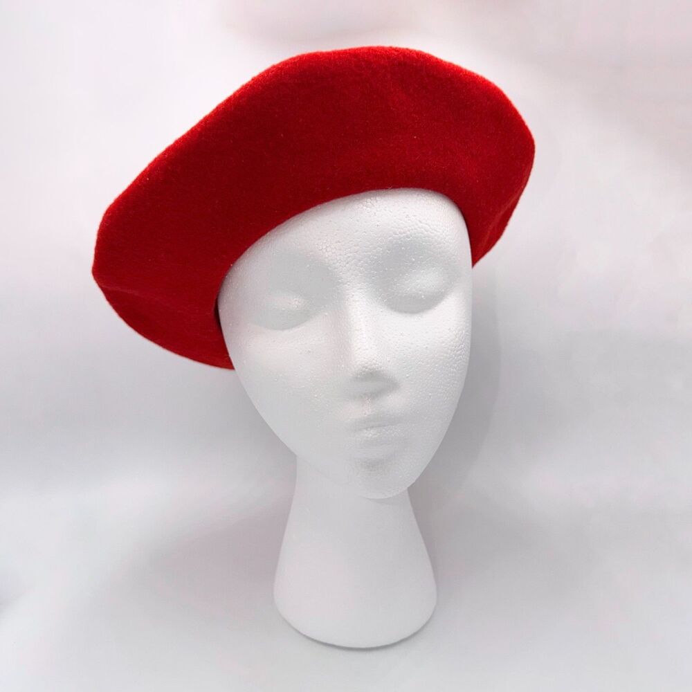 Vintage Normandy Basque Beret Red Wool Made in France Classic French Hat